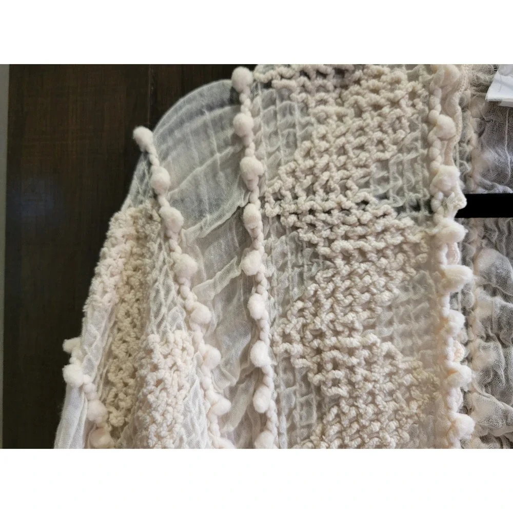 Sonoma Goods For Life Cream Pom Pom Textured Kimono Wrap Cover Up One Size